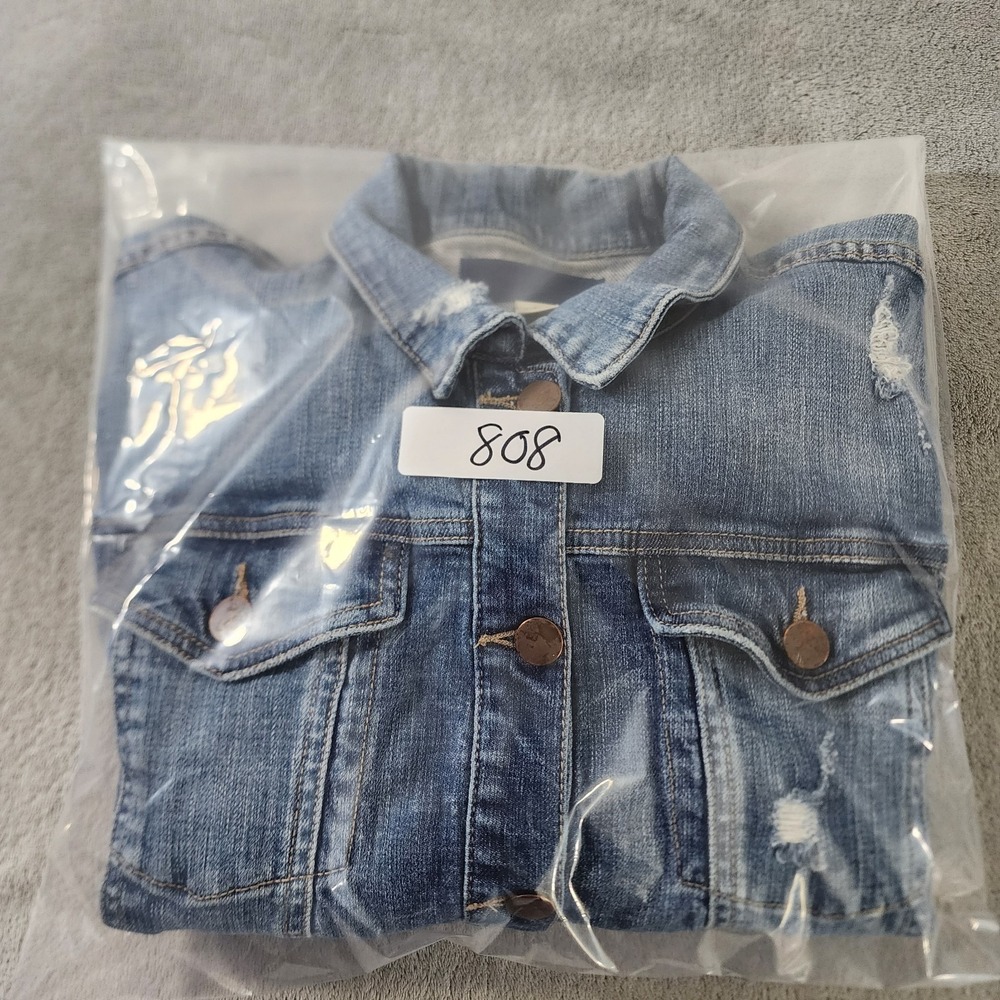 Blue Rain Denim Jacket Women's Large Distressed Y2K Boho Classic Chic Layering - Picture 8 of 8